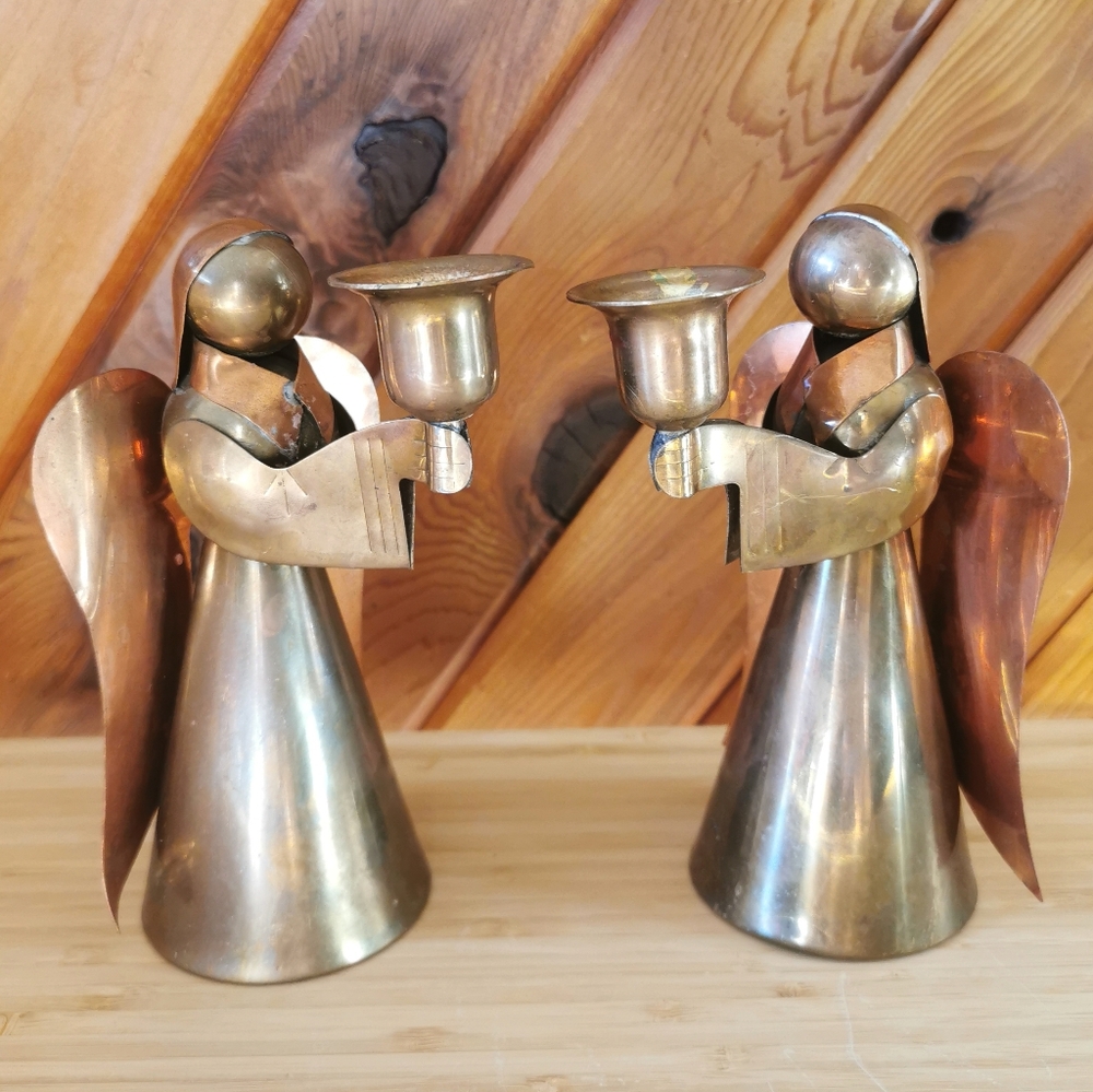 Vintage Brass and Copper Angel Candle Holders